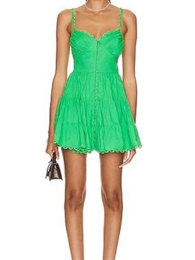 Charo Ruiz Bright Green Spaghetti-Strap Tiered Mini Dress